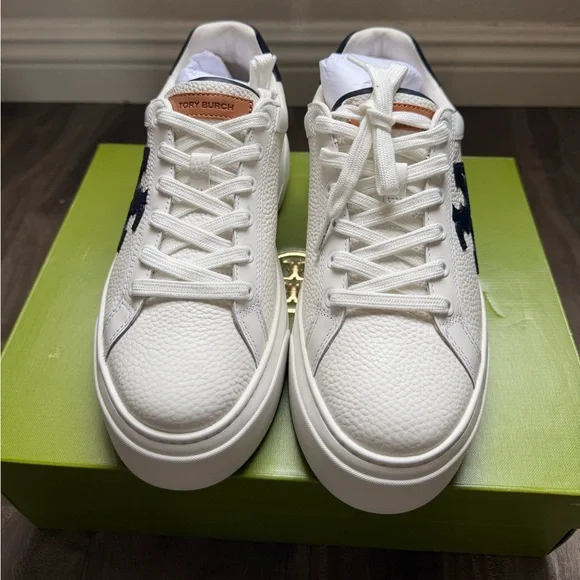 Tory Burch Signature Color Navy/white Platform Leather Sneaker size 8 - Picture 3 of 8